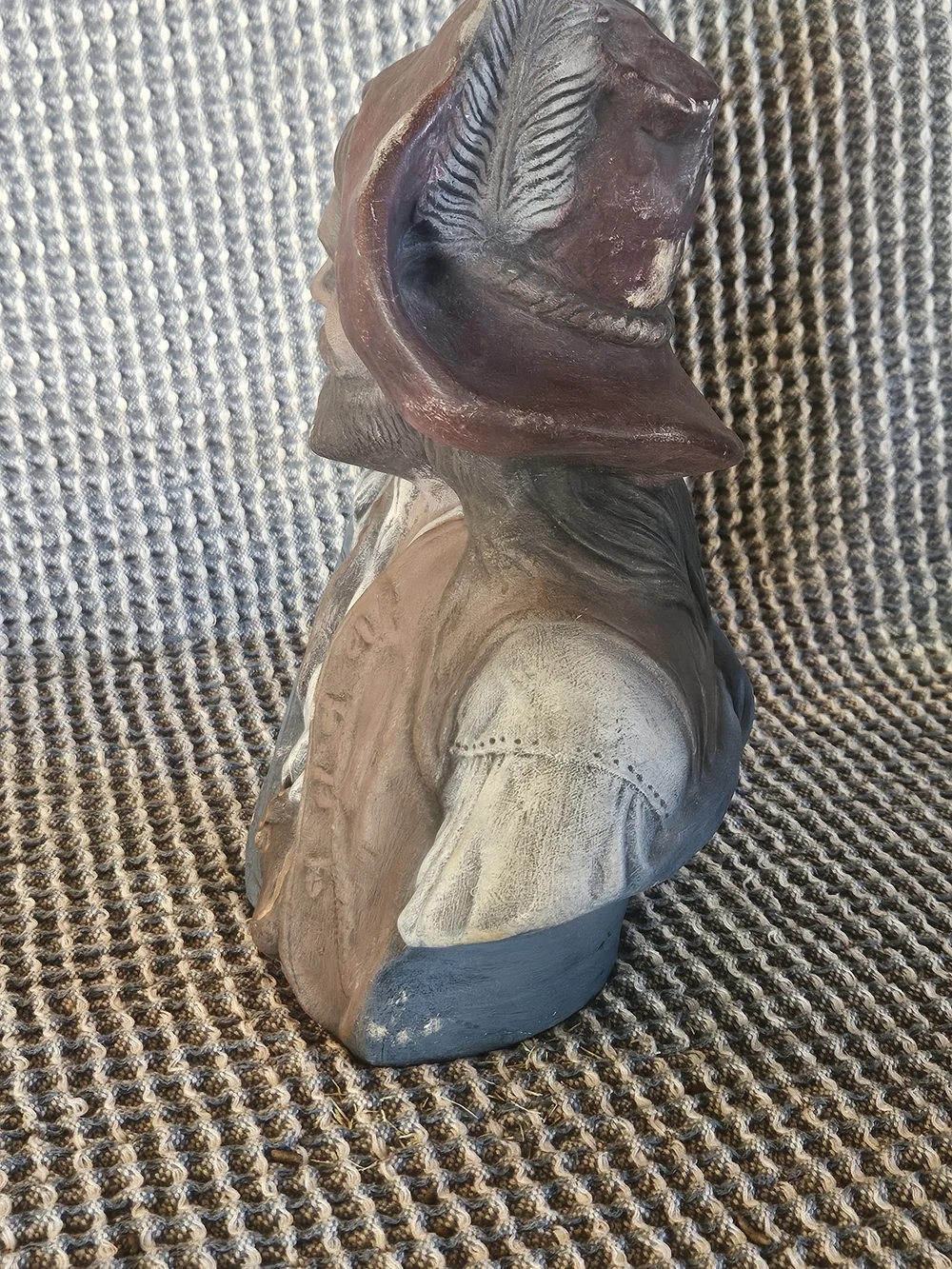 Hand-Painted Rustic Pirate Bust Sculpture in Brown and Red